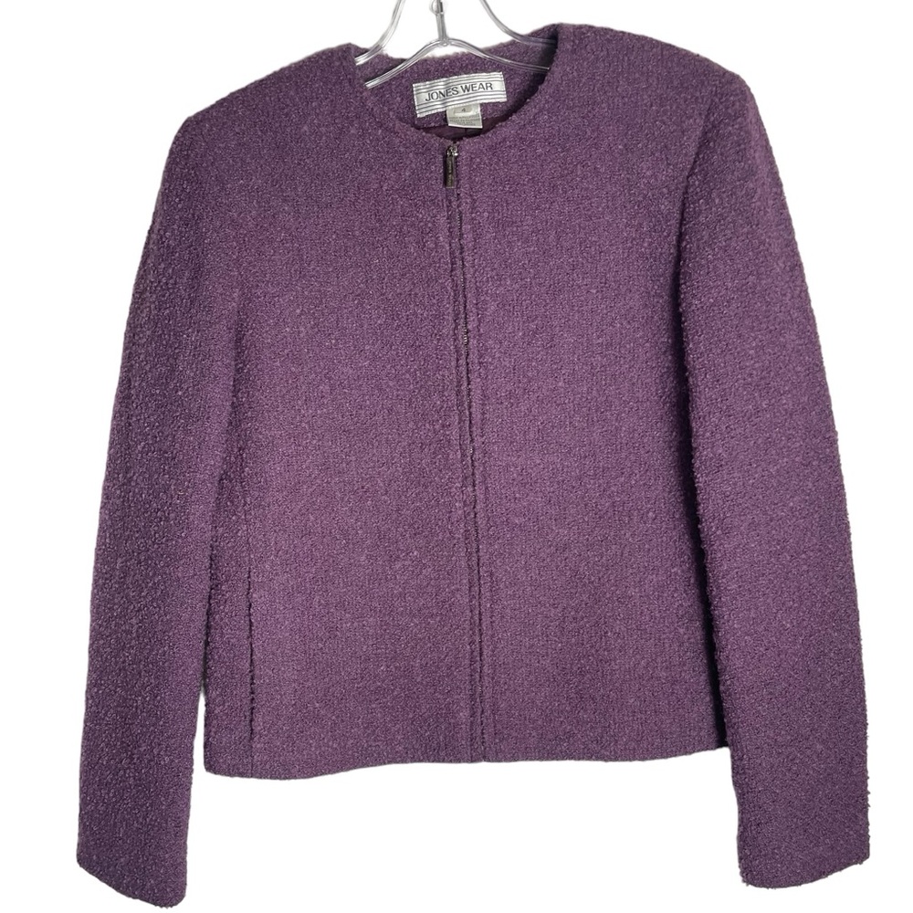Jones Wear blazer size 4 plum purple boucle sweater blazer zipper jacket 💜💜‎
